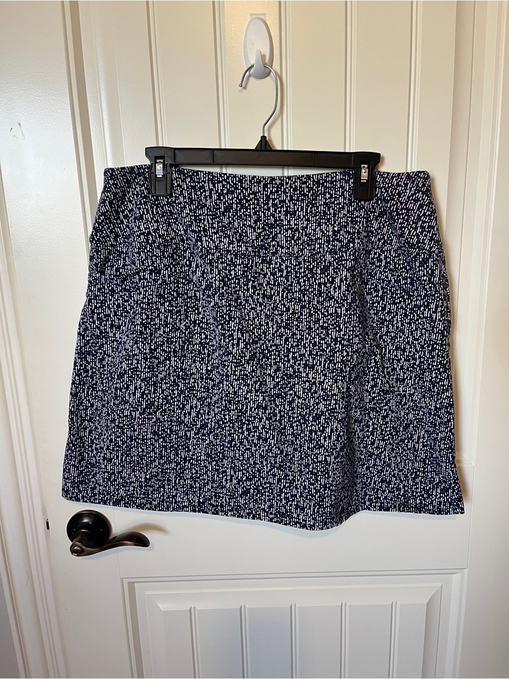 Caffe Marrakesh navy & white speckled mini skirt with built in shorts, size L